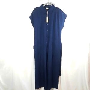 Max Studio Navy-Blue Button-Up Wide Leg Jumpsuit NWT Size Large